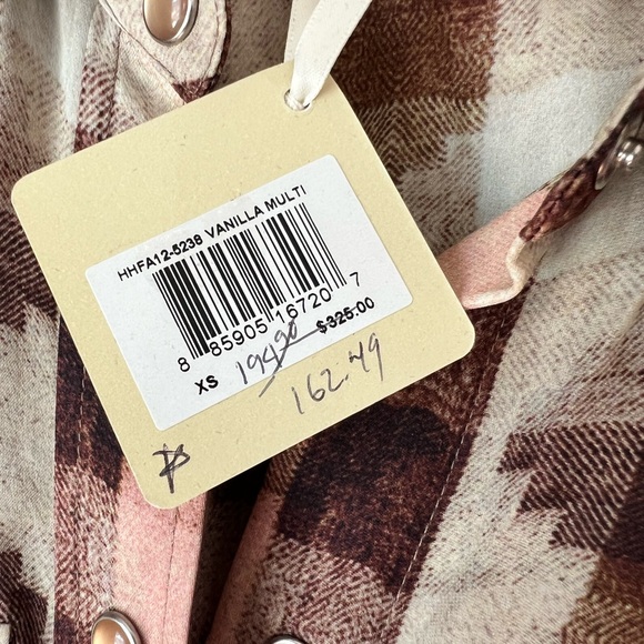 NWT Haute Hippie 100% Silk Plaid Western Snap Blouse - Brown/Cream - Picture 6 of 8